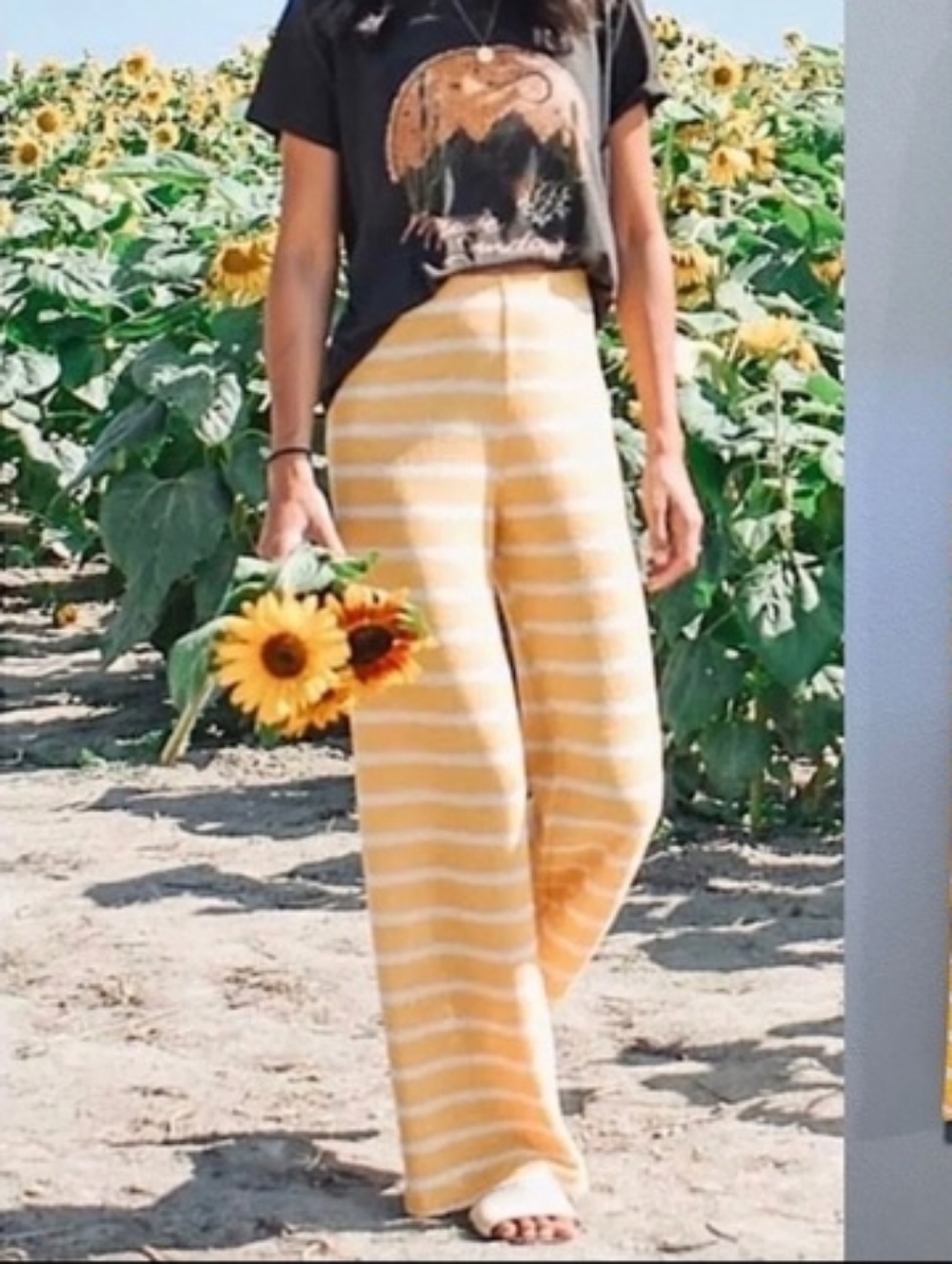 Zara Yellow & White Striped Open Knit Wide Leg Pants Size Medium Beach Coverup